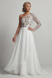 One Shoulder A Line White Sequin Mother Of the Bride Dress