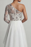 One Shoulder A Line White Sequin Mother Of the Bride Dress