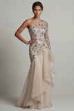 One Shoulder Ruffled Mermaid White Sequin Mother Of the Bride Dress