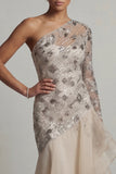 One Shoulder Ruffled Mermaid White Sequin Mother Of the Bride Dress