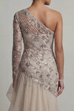 One Shoulder Ruffled Mermaid White Sequin Mother Of the Bride Dress