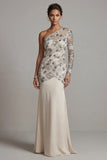 One Shoulder Sequin Mermaid Apricot Mother Of the Bride Dress