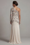 One Shoulder Sequin Mermaid Apricot Mother Of the Bride Dress