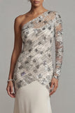 One Shoulder Sequin Mermaid Apricot Mother Of the Bride Dress