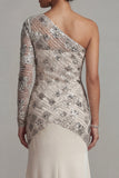 One Shoulder Sequin Mermaid Apricot Mother Of the Bride Dress