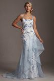 Light Blue Sequin Mermaid Ruffled Mother Of the Bride Dress