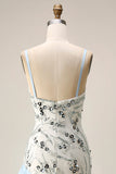 Light Blue Mermaid Spaghetti Straps Sequin Long Prom Dress with Ruffles