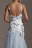 Light Blue Sequin Mermaid Ruffled Mother Of the Bride Dress