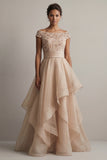Bateau Neck A Line Champagne Sequin Mother Of the Bride Dress