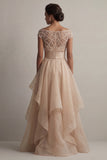 Bateau Neck A Line Champagne Sequin Mother Of the Bride Dress