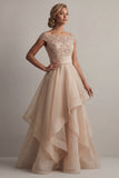 Bateau Neck A Line Champagne Sequin Mother Of the Bride Dress