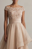 Bateau Neck A Line Champagne Sequin Mother Of the Bride Dress