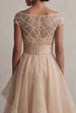 Bateau Neck A Line Champagne Sequin Mother Of the Bride Dress