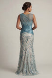 Lake Blue Sequin Mermaid Ruched Mother Of the Bride Dress