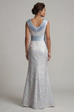 Cowl Neck Mermaid Light Blue Brocade Mother of the Bride Dress