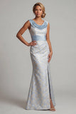 Cowl Neck Mermaid Light Blue Brocade Mother of the Bride Dress
