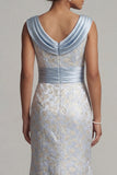Cowl Neck Mermaid Light Blue Brocade Mother of the Bride Dress