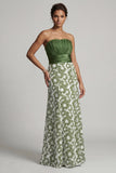 Strapless A Line Green Floral Mother of the Bride Dress