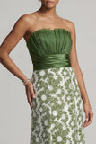 Strapless A Line Green Floral Mother of the Bride Dress