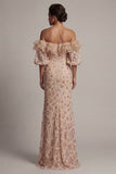 Champagne Off the Shoulder Mermaid Sequin Long Mother Of the Bride Dress with Slit