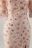 Champagne Off the Shoulder Mermaid Sequin Long Mother Of the Bride Dress with Slit