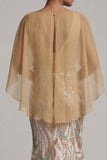 Sparkly Champagne Mermaid Sequin Long Mother Of the Bride Dress with Cape
