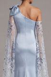 Mermaid One Shoulder Sky Blue Satin Mother Of the Bride Dress with Bow