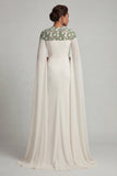Ivory Sheath Chiffon Cape Sleeves Mother Of the Bride Dress
