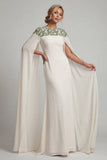 Ivory Sheath Chiffon Cape Sleeves Mother Of the Bride Dress