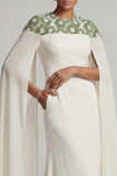Ivory Sheath Chiffon Cape Sleeves Mother Of the Bride Dress