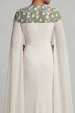 Ivory Sheath Chiffon Cape Sleeves Mother Of the Bride Dress