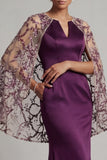 Dark Purple Mermaid Round Neck Mother Of the Bride Dress with Sheer Cape