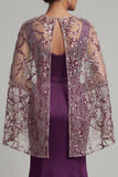 Dark Purple Mermaid Round Neck Mother Of the Bride Dress with Sheer Cape