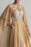 Champagne A-Line Round Neck Sequin Mother Of the Bride Dress with Cape