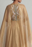 Champagne A-Line Round Neck Sequin Mother Of the Bride Dress with Cape