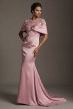 Mermaid Pink Satin Round Neck Long Mother Of the Bride Dress