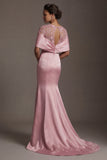 Mermaid Pink Satin Round Neck Long Mother Of the Bride Dress