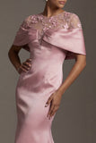 Mermaid Pink Satin Round Neck Long Mother Of the Bride Dress