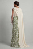 Green Sheath Floral Long Mother Of the Bride Dress with Side Cape