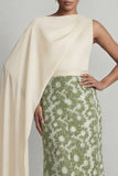 Green Sheath Floral Long Mother Of the Bride Dress with Side Cape