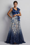 Sparkly Navy A Line Sequin Mother of the Bride Dress with Bow