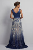 Sparkly Navy A Line Sequin Mother of the Bride Dress with Bow