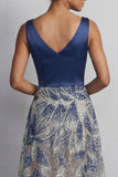 Sparkly Navy A Line Sequin Mother of the Bride Dress with Bow