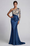 Sparkly Navy One-Shoulder Mermaid Long Mother of the Bride Dress