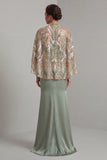 Light Green Mermaid Long Mother of the Bride Dress with Detachable Cape