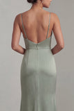 Light Green Mermaid Long Mother of the Bride Dress with Detachable Cape
