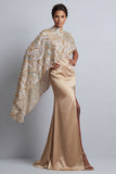 Champagne Mermaid Sequins Side Slit Mother of the Bride Dress with Detachable Cape