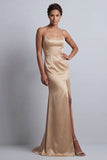 Champagne Mermaid Sequins Side Slit Mother of the Bride Dress with Detachable Cape