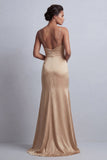 Champagne Mermaid Sequins Side Slit Mother of the Bride Dress with Detachable Cape