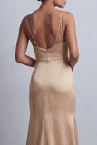 Champagne Mermaid Sequins Side Slit Mother of the Bride Dress with Detachable Cape